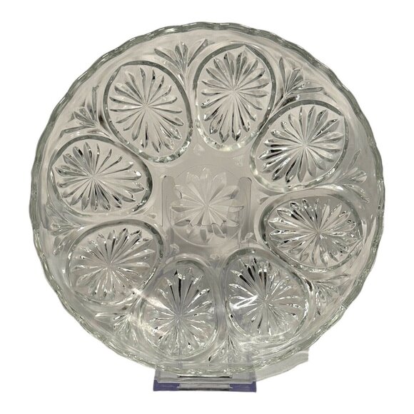 Vintage Indiana Glass Bowl Clear  Pressed Starburst Pattern Scalloped Rim 8" - Picture 2 of 6